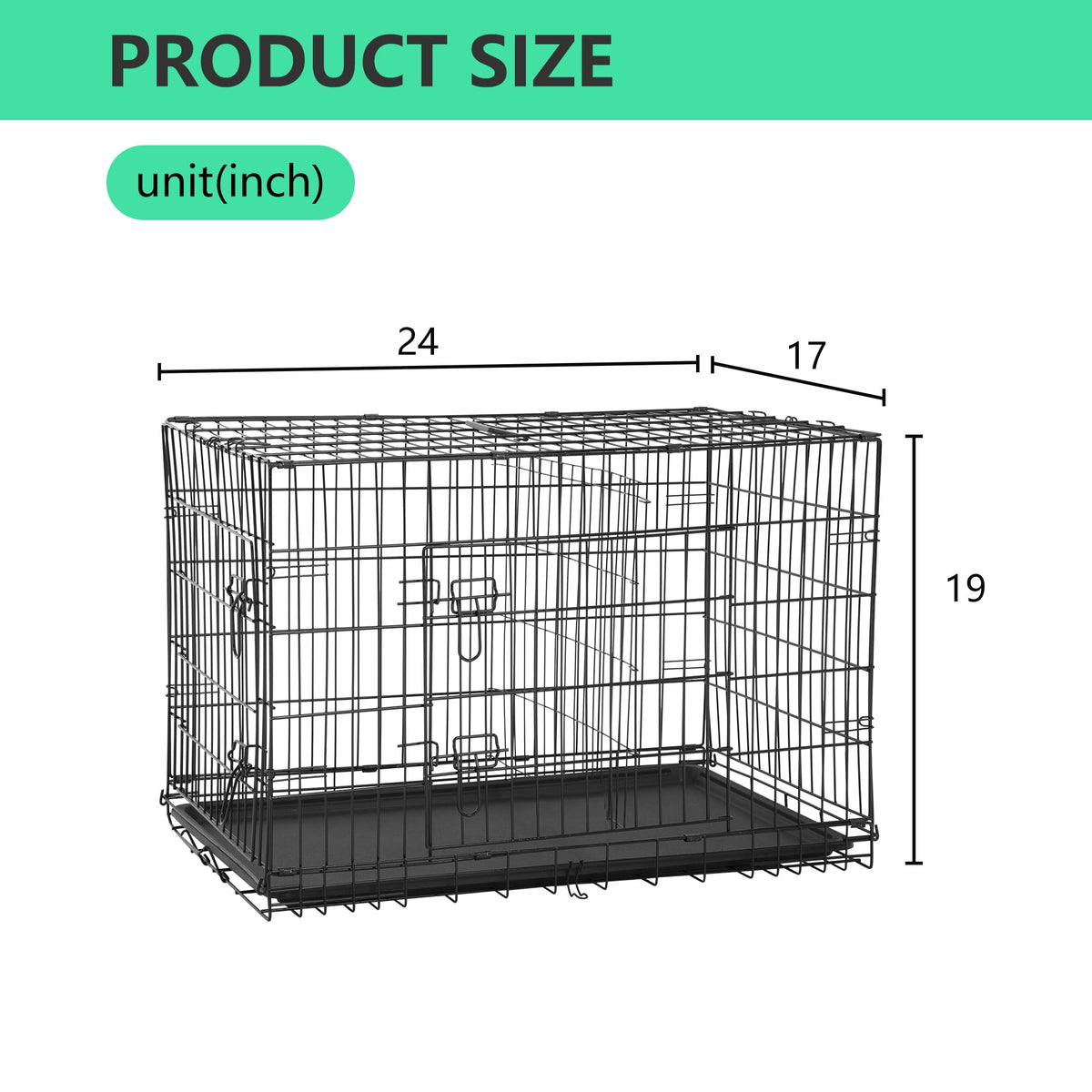 24 inch Folding Metal Wire Dog Crate with Double Door O636