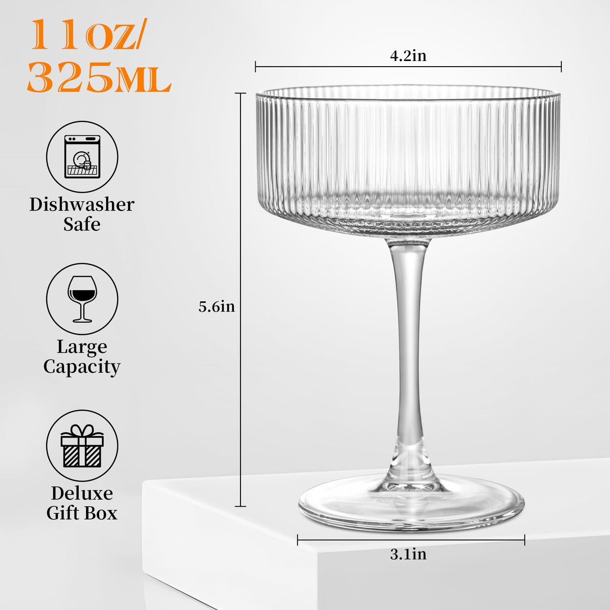 Ribbed Coupe Glasses Set of 6 B3997