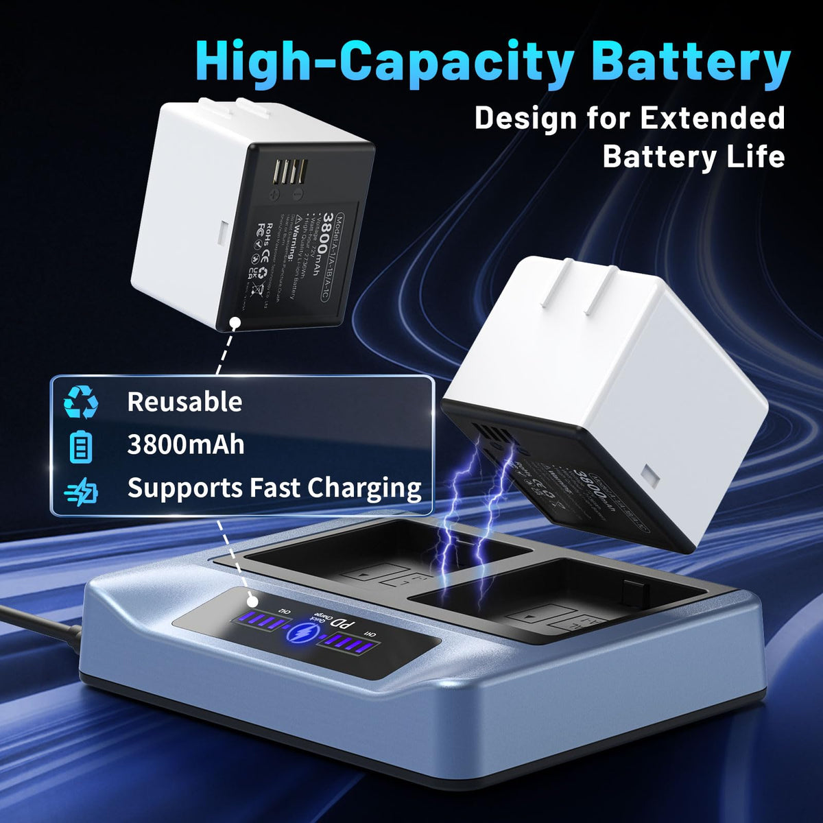 3800mAh Rechargeable Lithium Battery with Charger Station C916074