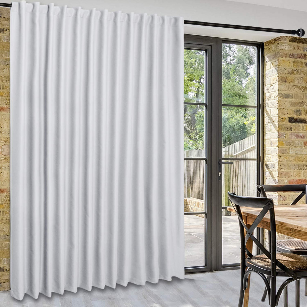 Extra Wide Blackout Thermal Curtain Panel with Back Tab & Rod Pocket, 100 x 84 Inches, Greyish White E1078