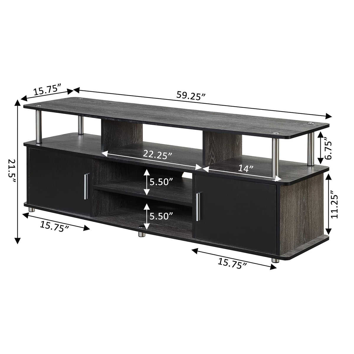 60" Weathered Gray Wood TV Stand with Cabinets and Shelves X625