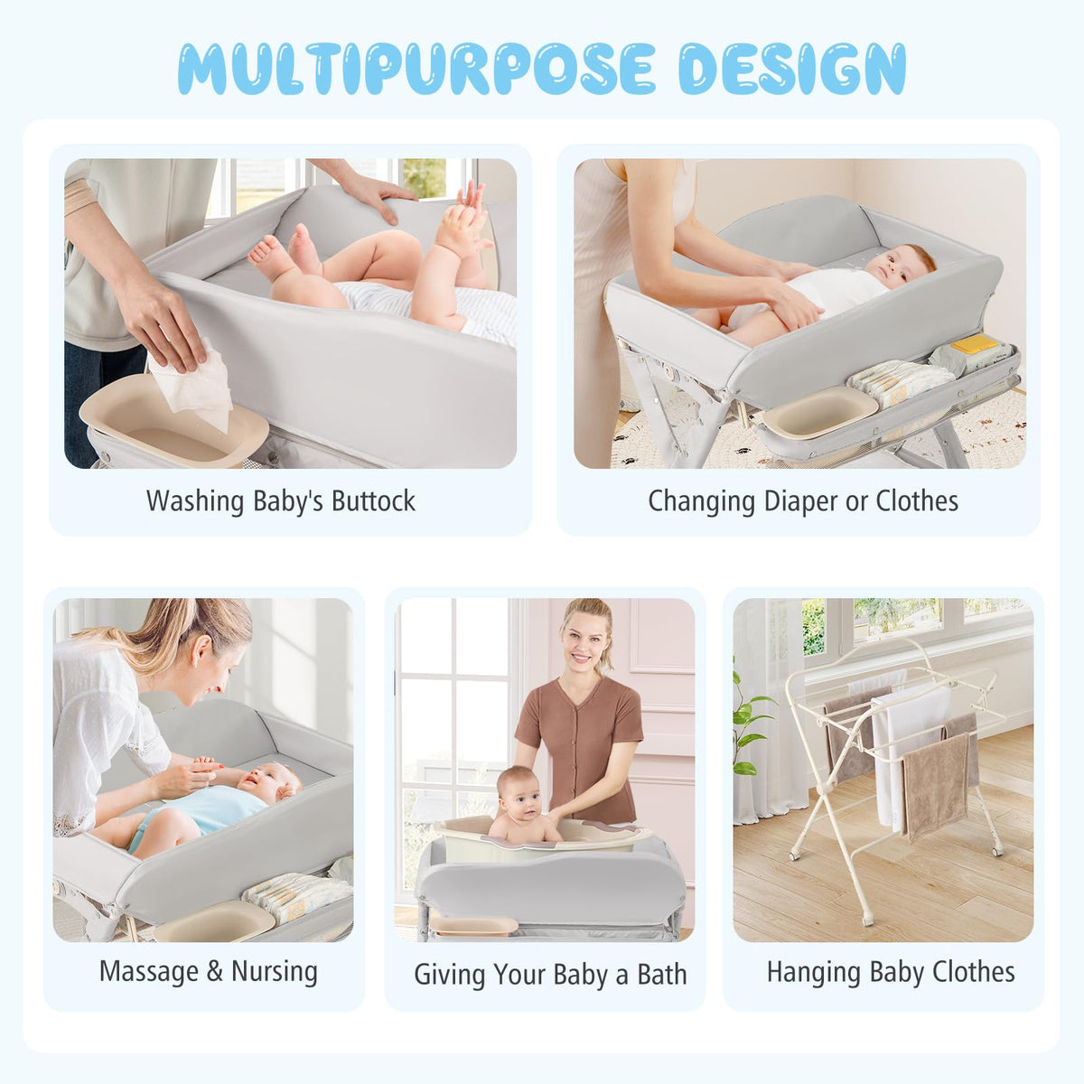Portable Foldable Baby Changing Table with Wheels X177