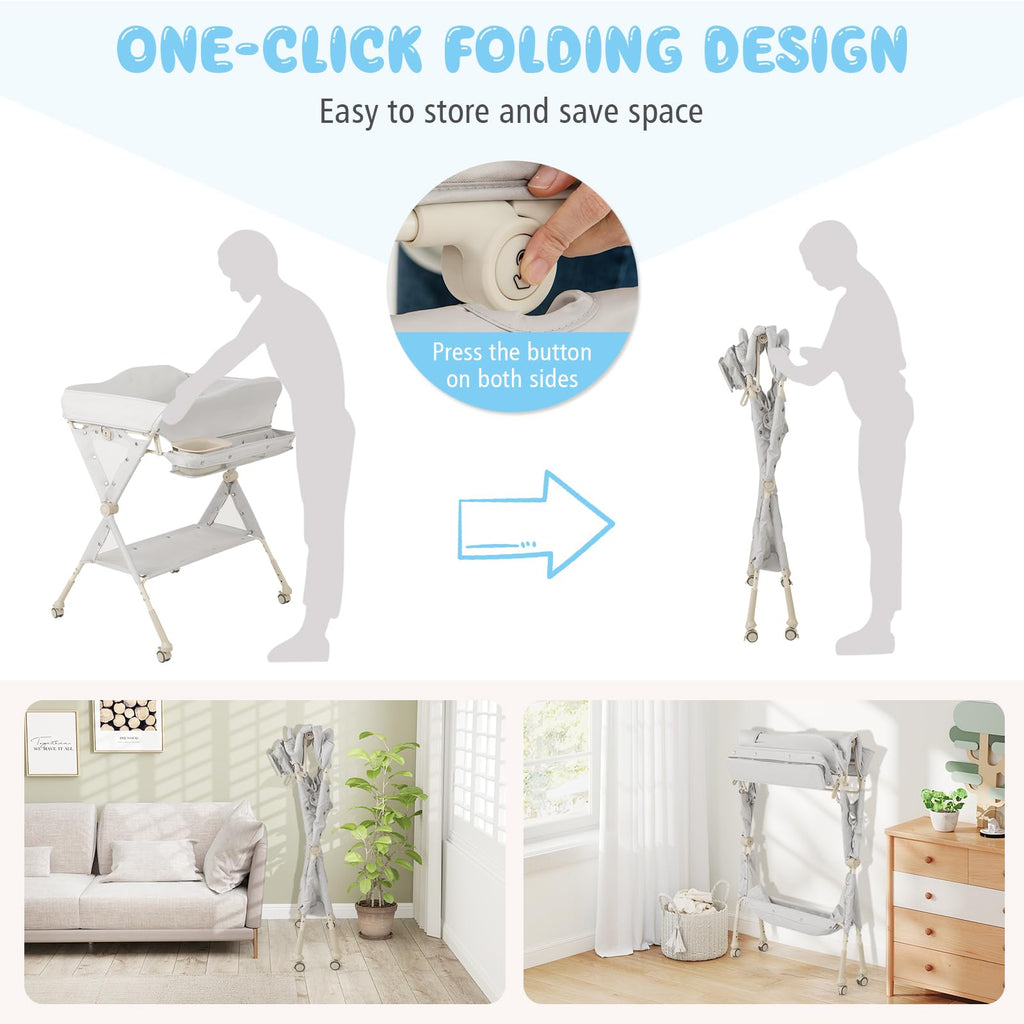 Portable Foldable Baby Changing Table with Wheels X177
