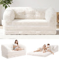 Convertible Folding Sofa Bed, 2 in 1 Portable Floor Couch & Foam Mattress with Handle, Space-Saving Faux Fur Futon Chair for Living Room, Bedroom, Guest Room (Loveseat, Beige) E633632