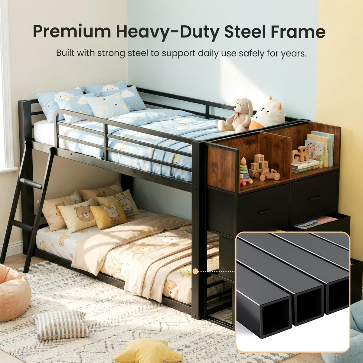Twin Over Twin Bunk Bed with Storage Dresser E10168