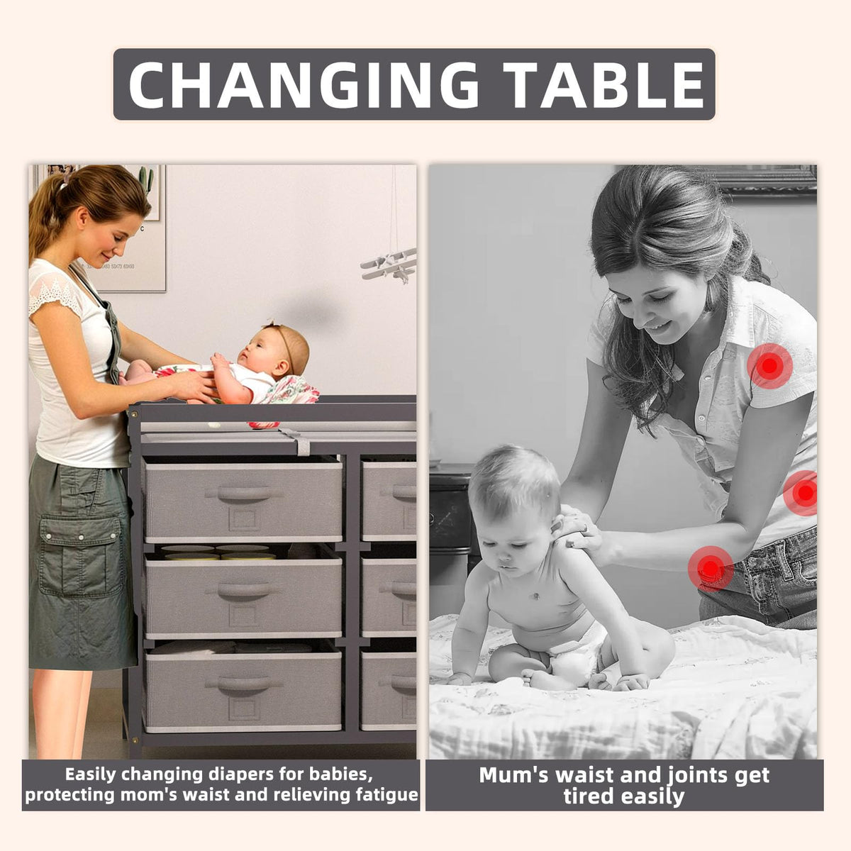 Baby Changing Table with 6 Drawers Storage Station O31414