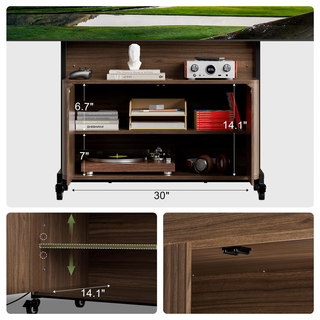 Rolling TV Stand with Mount for 32-75 Inch, Walnut Q892