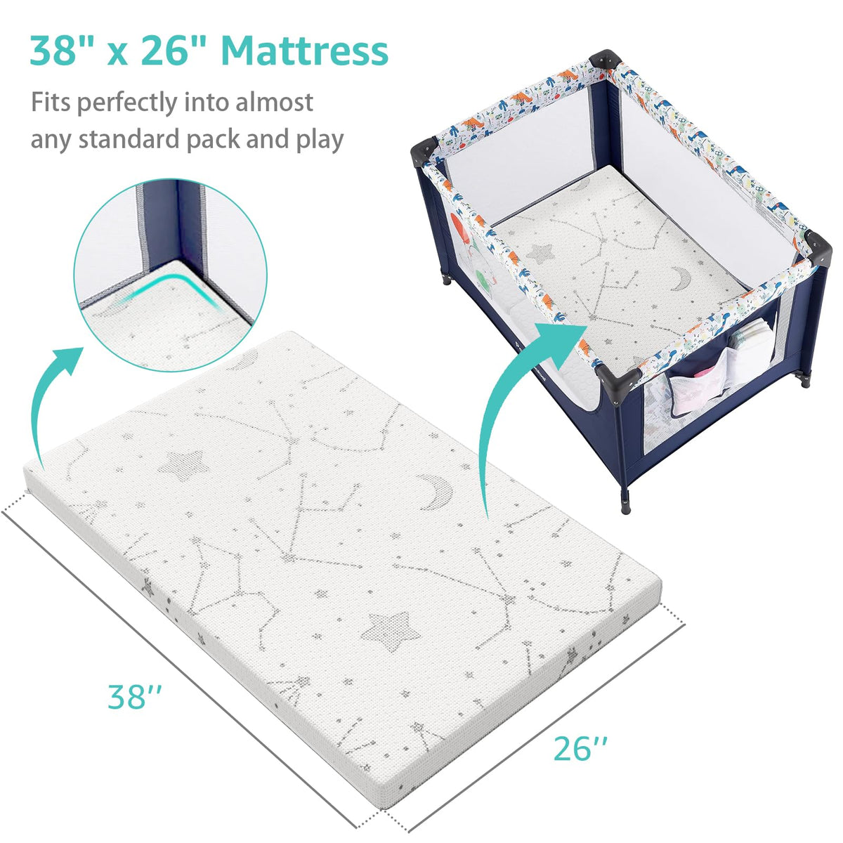 38x26 Waterproof Pack and Play Mattress Pad 2 Pack Z91957