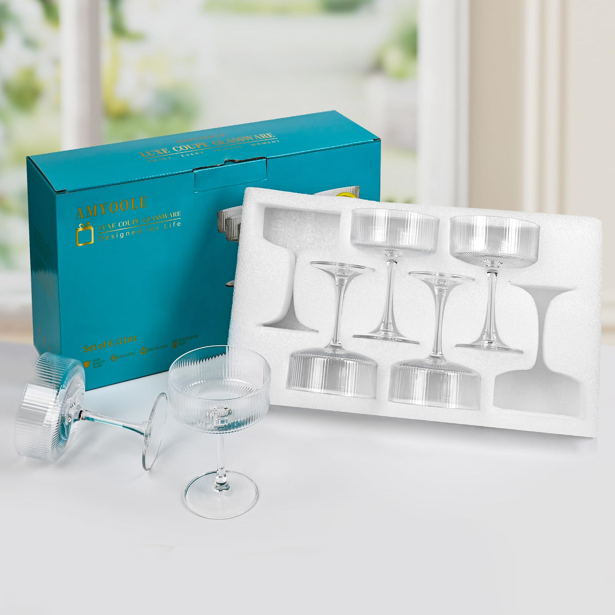 Ribbed Coupe Glasses Set of 6 B3997