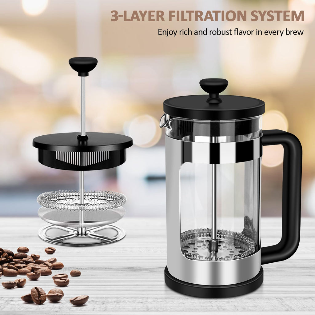 French Press Coffee Maker 12 Oz Borosilicate Glass I4813