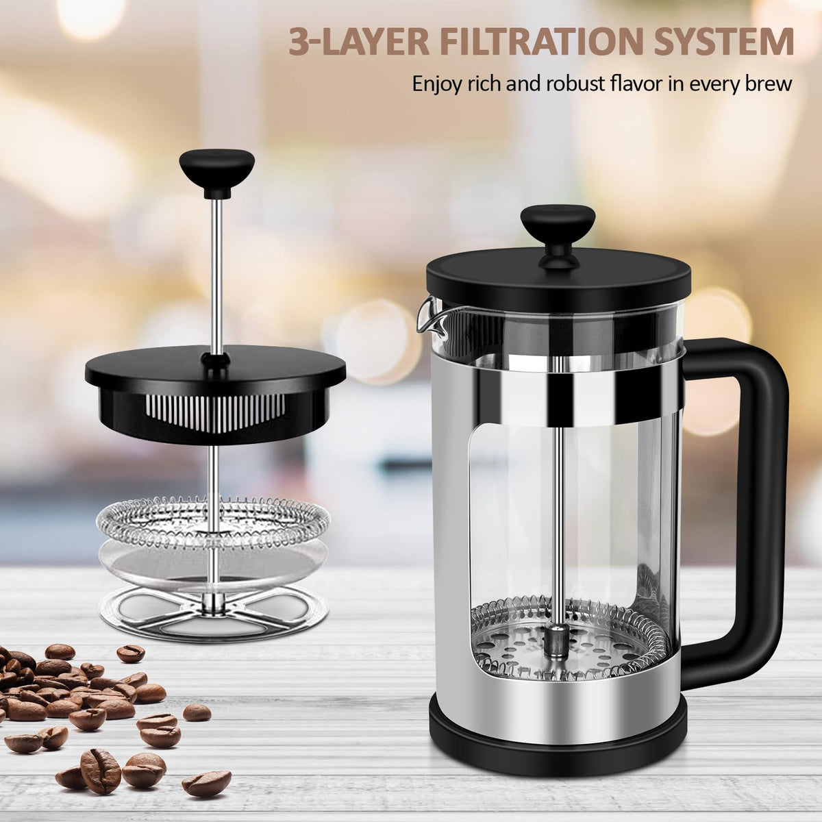 French Press Coffee Maker 12 Oz Borosilicate Glass I4813