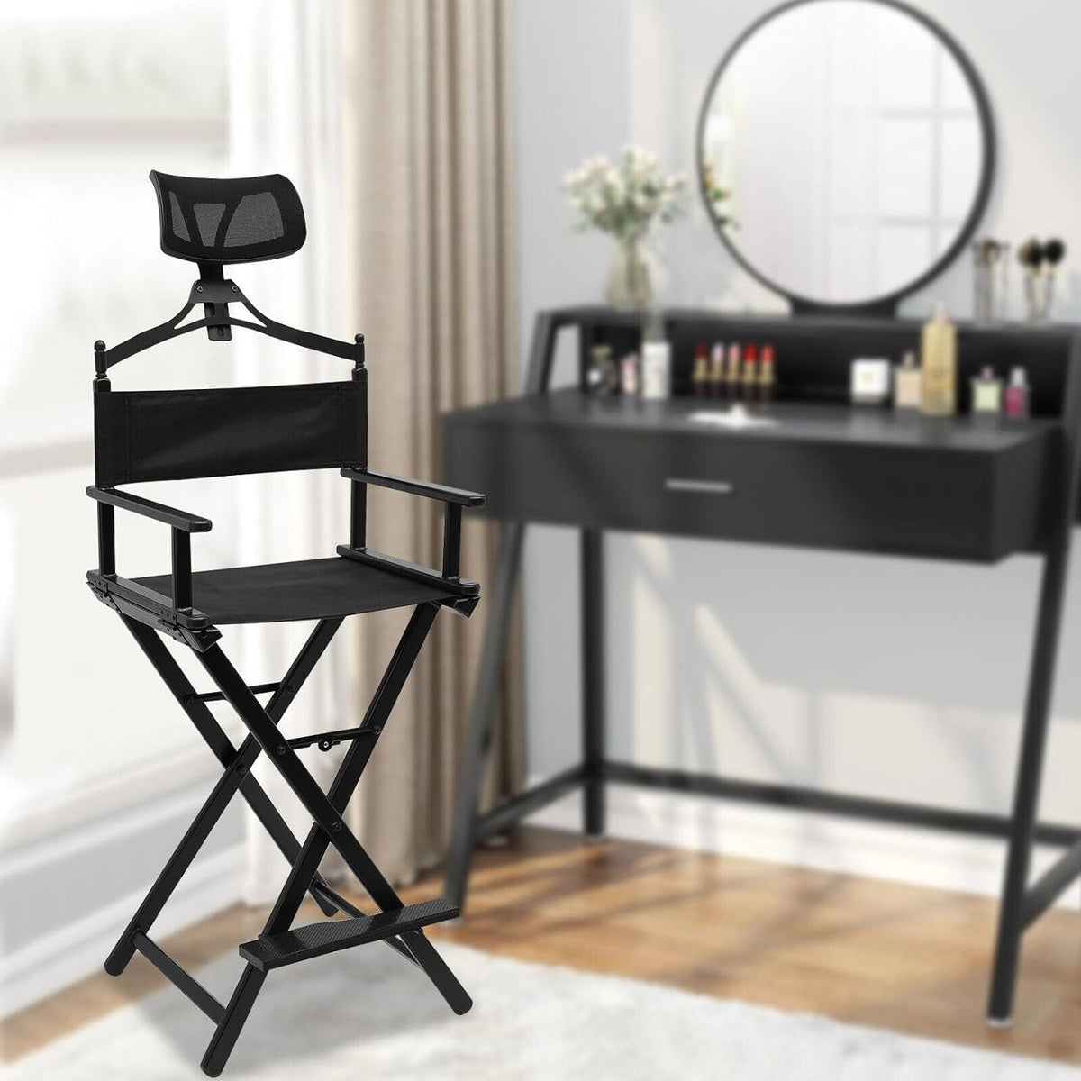 Foldable Makeup Artist Chair 300lbs Gold O5550