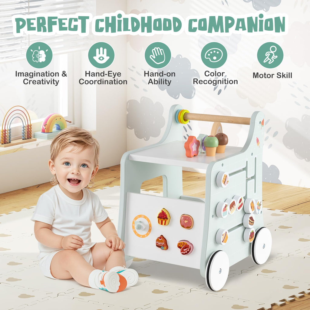 Wooden Baby Walker with Storage and Wheels R759786