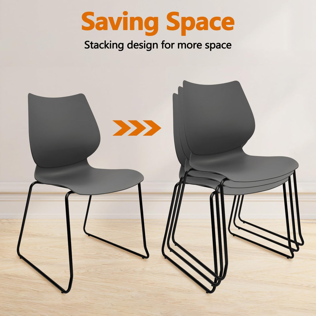 Stacking Chairs with Metal Legs Set of 12, Grey S4374