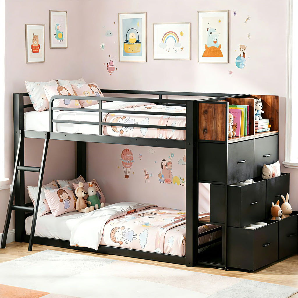 Twin Over Twin Bunk Bed with Storage Dresser E10168