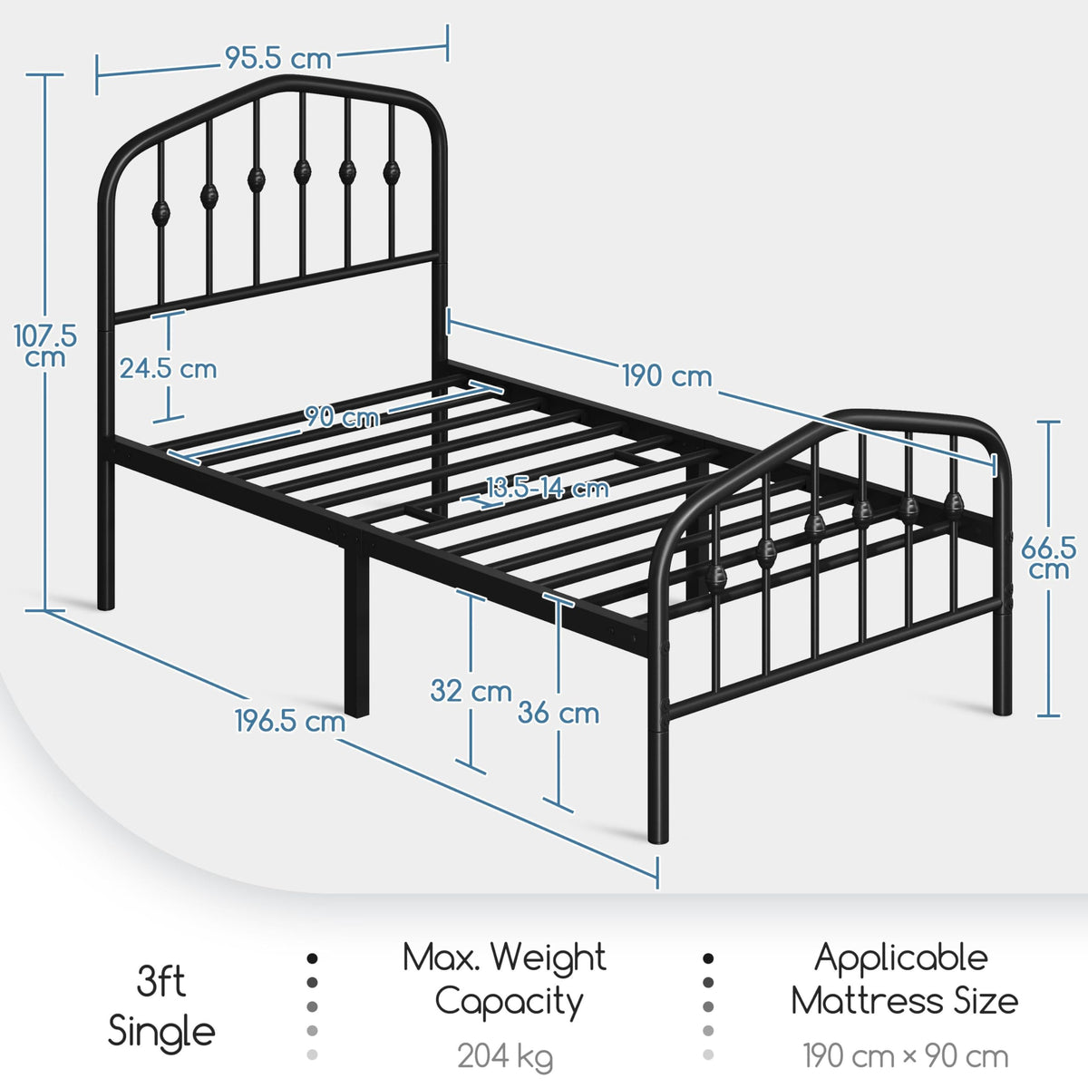 Twin Metal Bed Frame with Victorian Headboard P4113