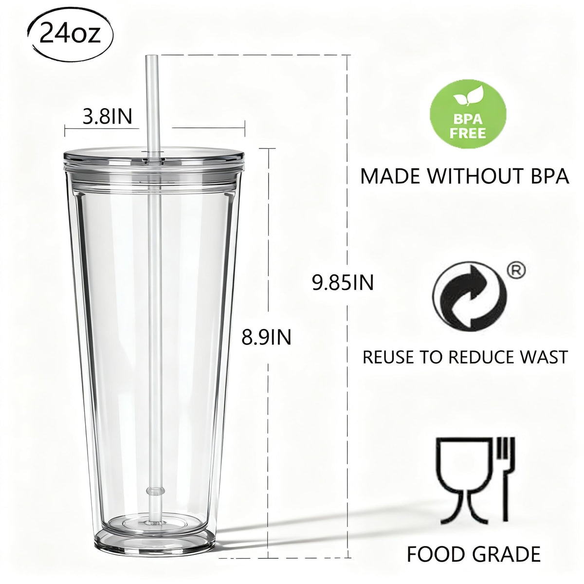 24oz Insulated Tumbler with Lid and Straw J955
