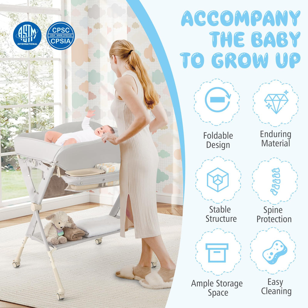Portable Foldable Baby Changing Table with Wheels X177