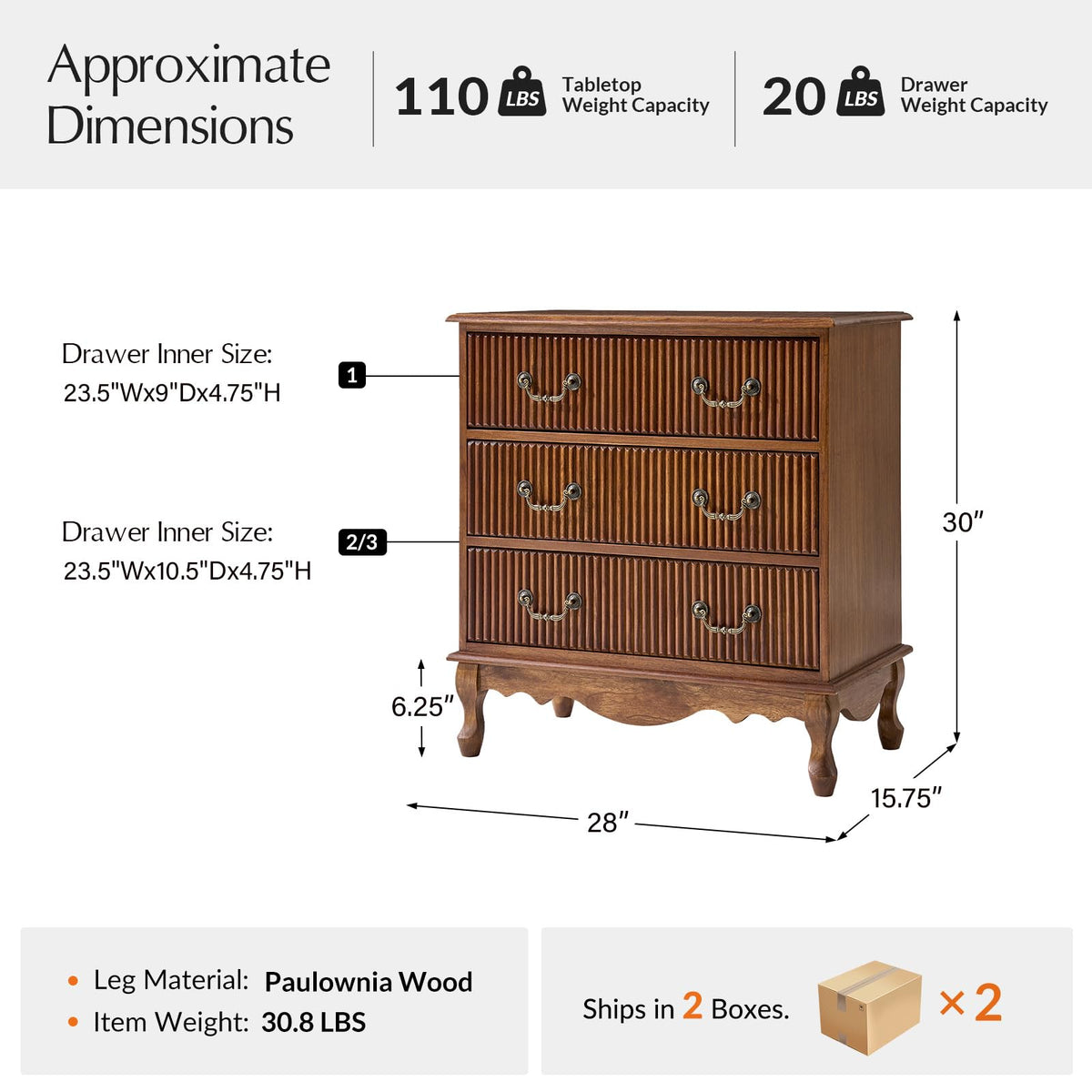 Set of 2 Wood Side Table with 3 Drawers and Charging Station I340199