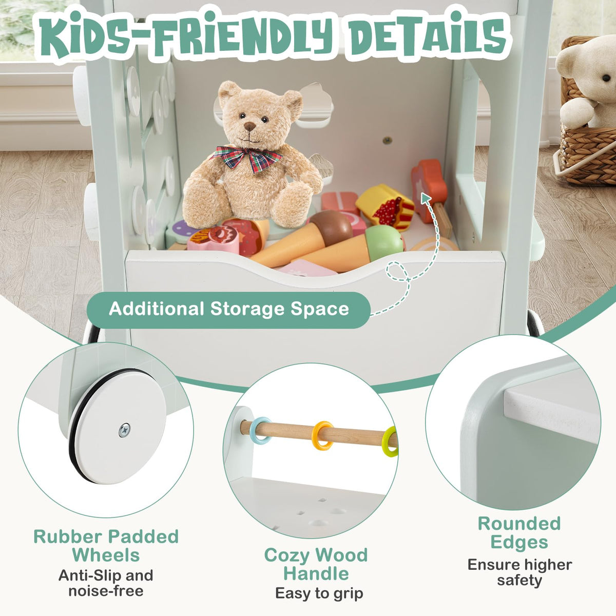 Wooden Baby Walker with Storage and Wheels R759786