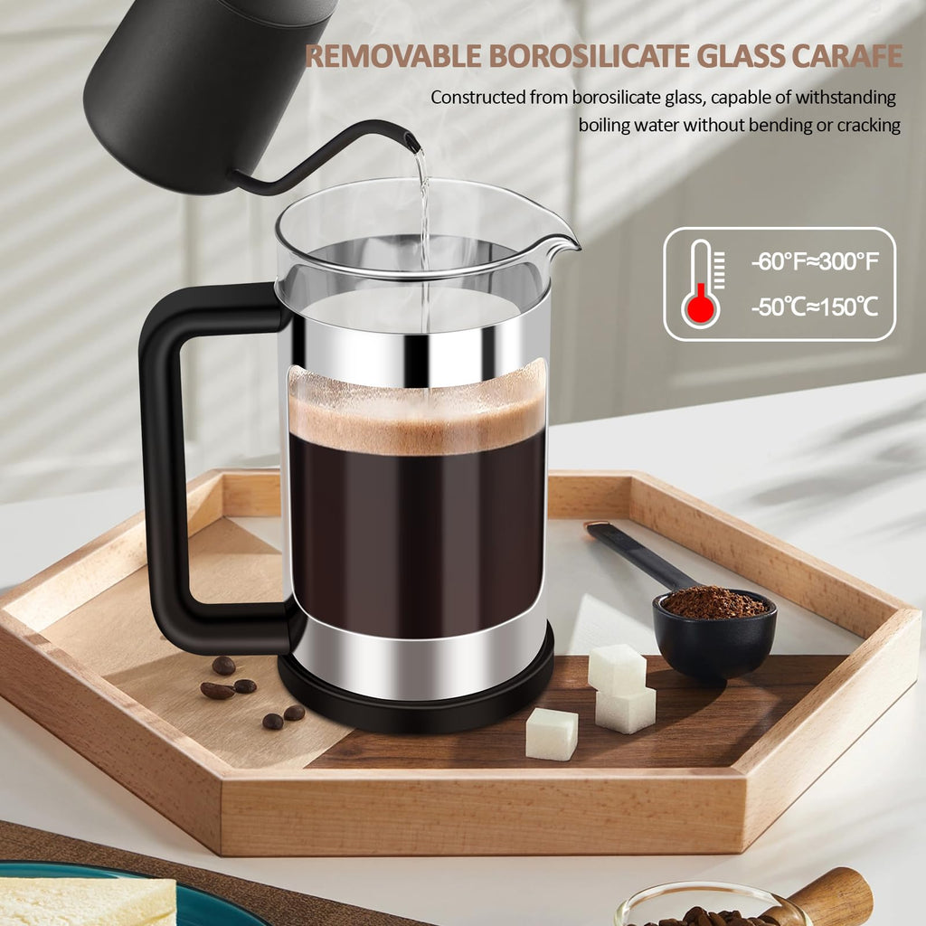 French Press Coffee Maker 12 Oz Borosilicate Glass I4813