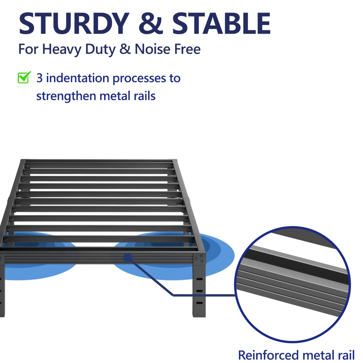 18 Inch High Metal Full Size Platform Bed Frame, Black R637