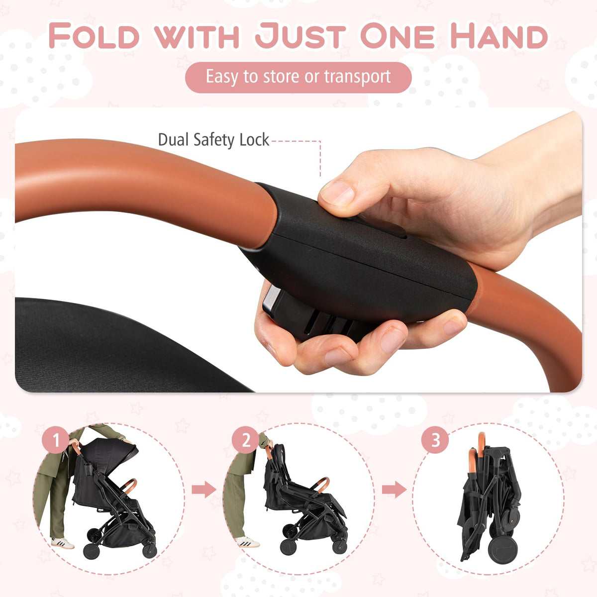 Lightweight Compact Stroller with One-Hand Fold and Canopy T4999
