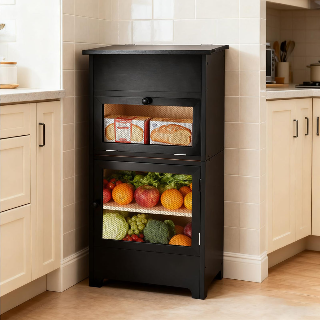 Black Stackable Wooden Potato Onion Storage Bin with Lid C206