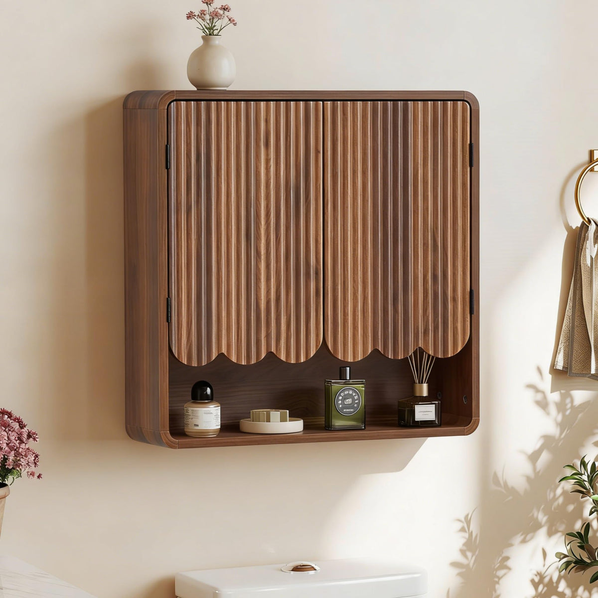Walnut Fluted Bathroom Wall Cabinet K474