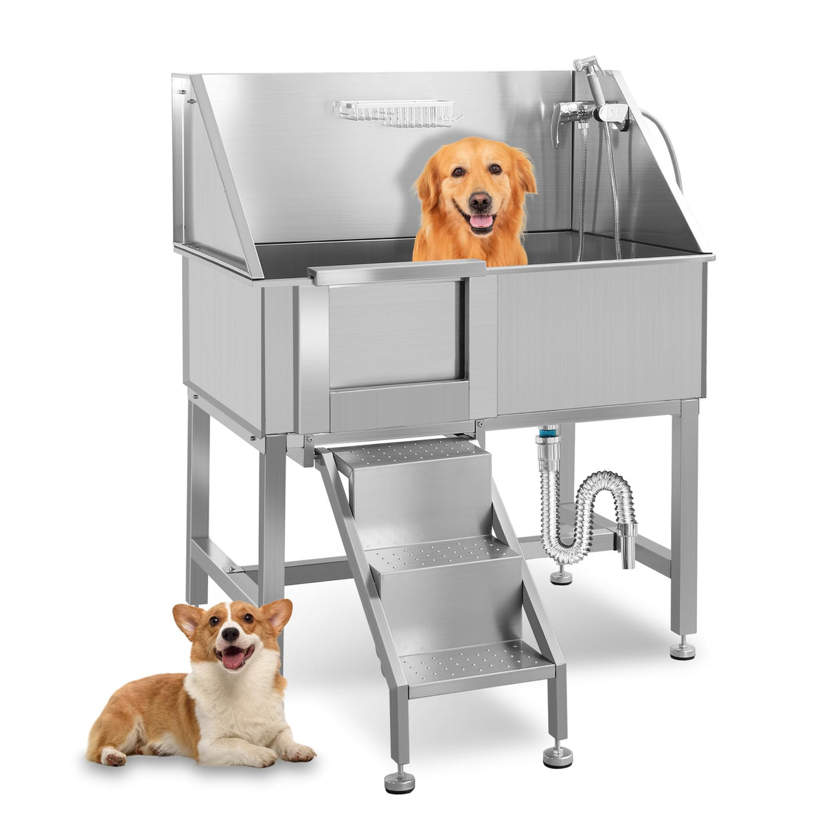 38 Inch Stainless Steel Dog Grooming Tub with Ramp U564987