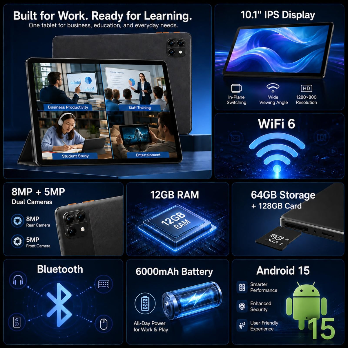 Android 15 Tablet 10.1 in 12GB RAM 64GB ROM V42144