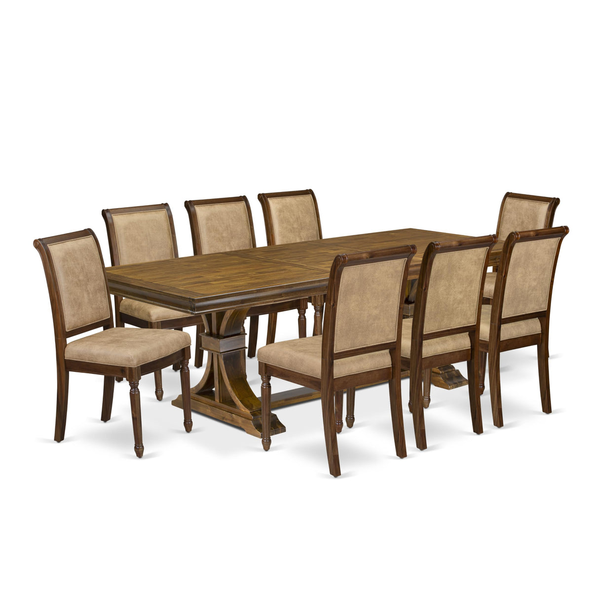 9 Piece Dining Table and 8 Beige Polyester Fabric Chairs J301788