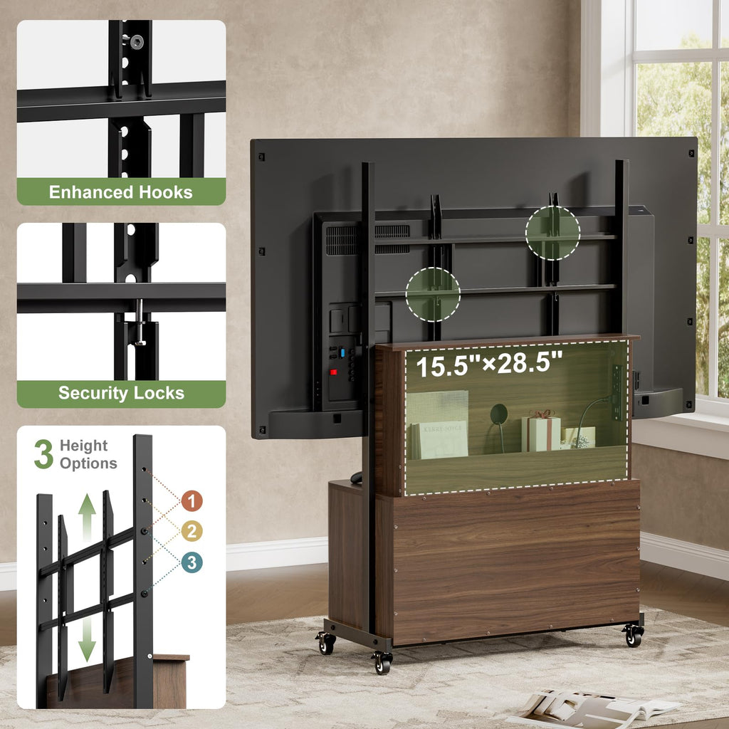 Rolling TV Stand with Mount for 32-75 Inch, Walnut Q892