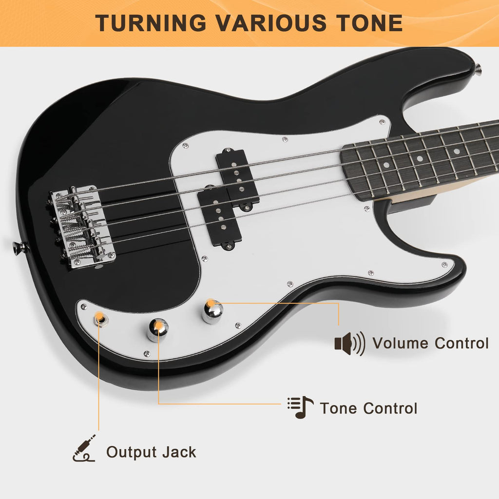 Full Size 4 String Basswood Electric Bass Guitar Beginner Kit with 20W Amp P792684