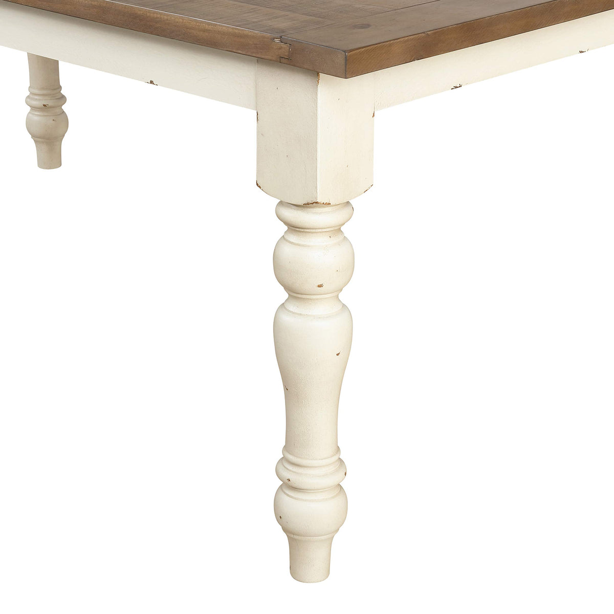 Antique White Two-Tone Oak Wood Dining Bench I7692