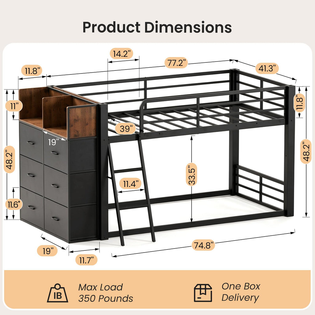 Twin Over Twin Bunk Bed with Storage Dresser E10168
