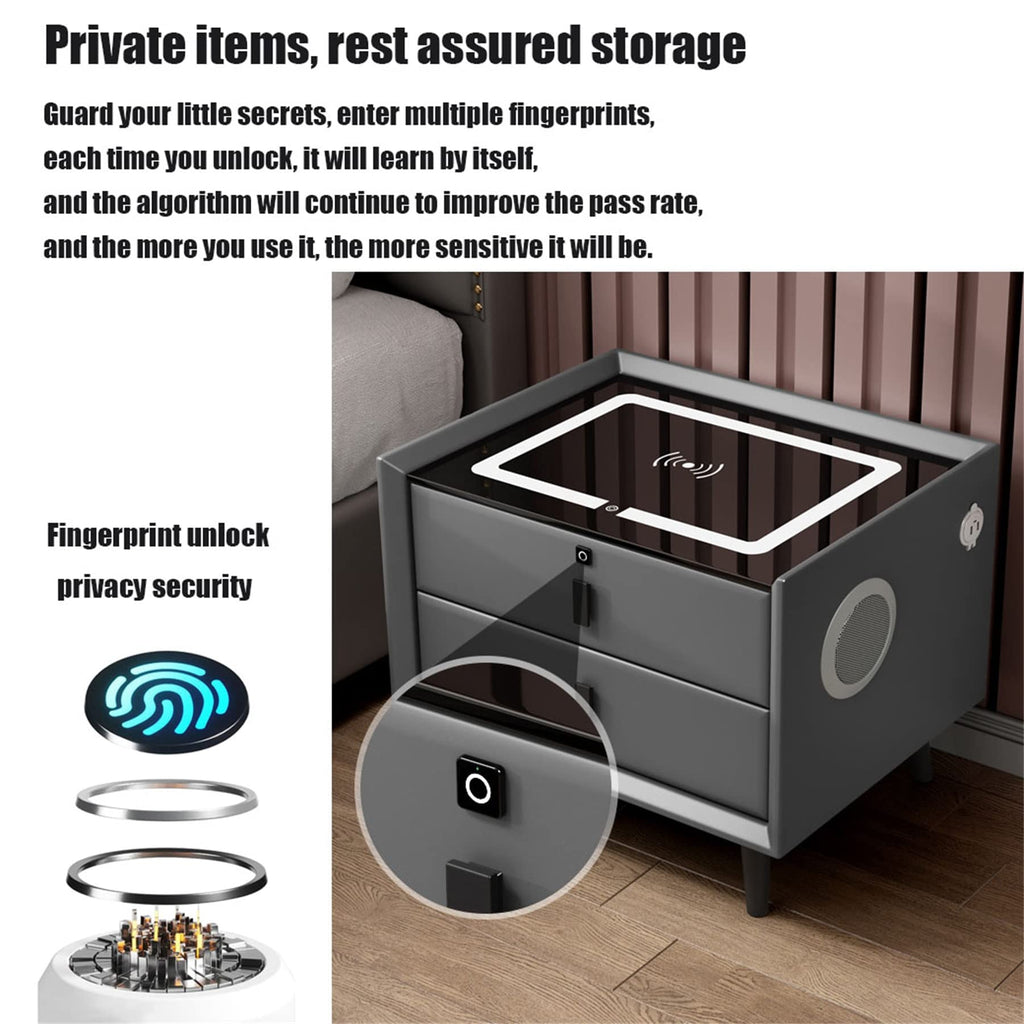 White Nightstand with Charging Station and Bluetooth Speaker M81665