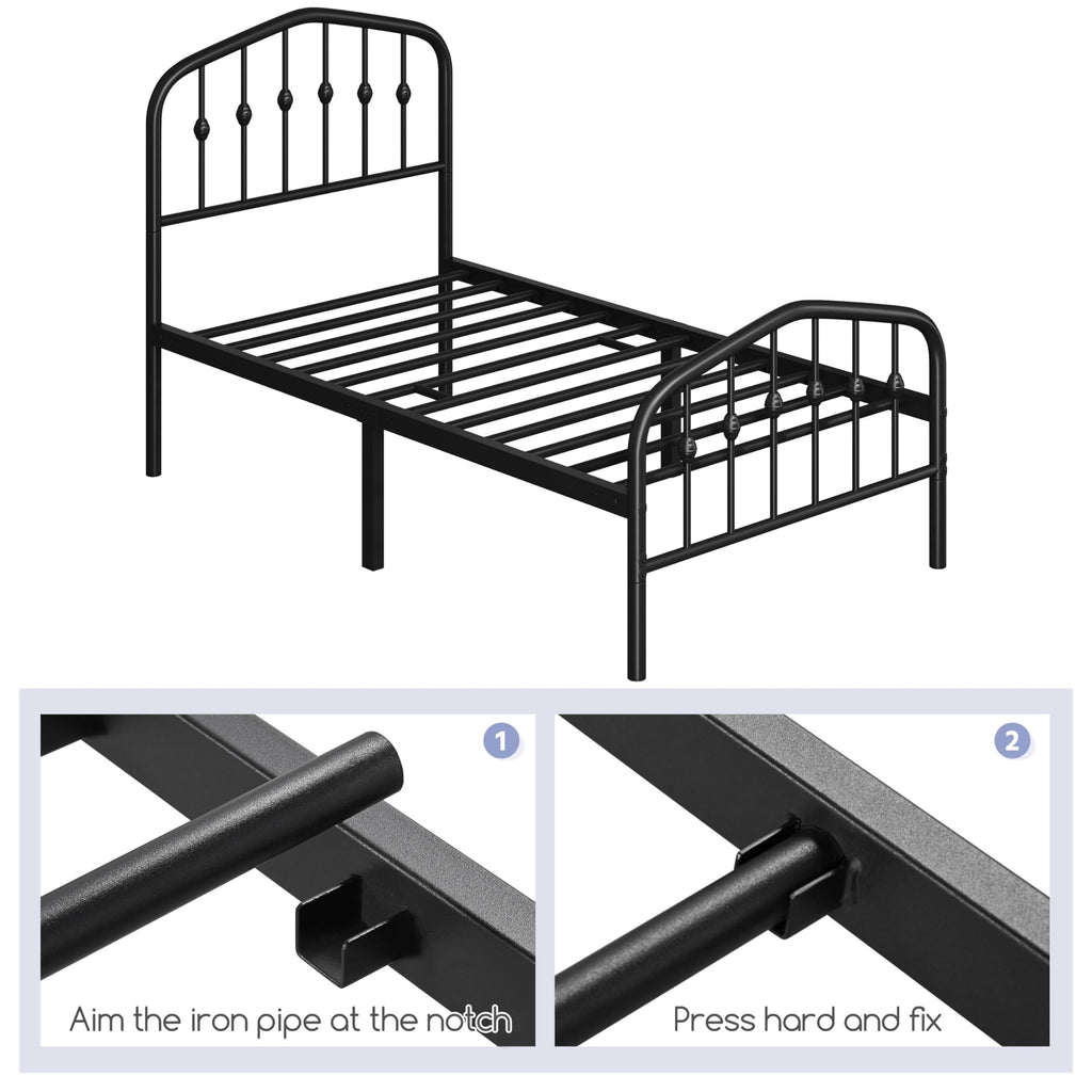 Twin Metal Bed Frame with Victorian Headboard P4113