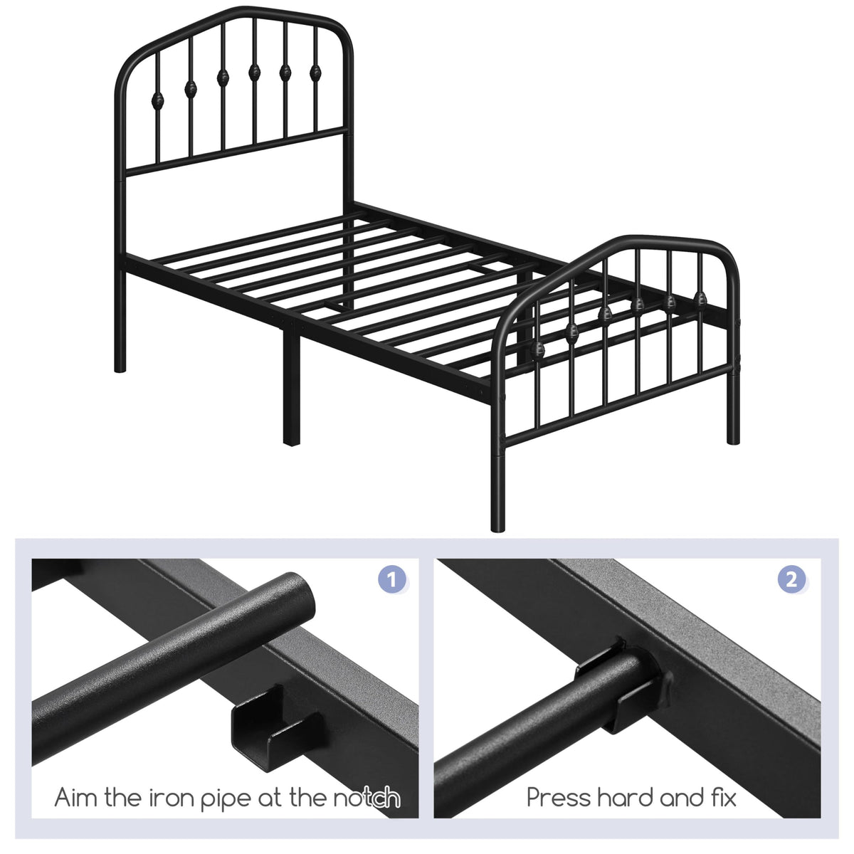 Twin Metal Bed Frame with Victorian Headboard P4113