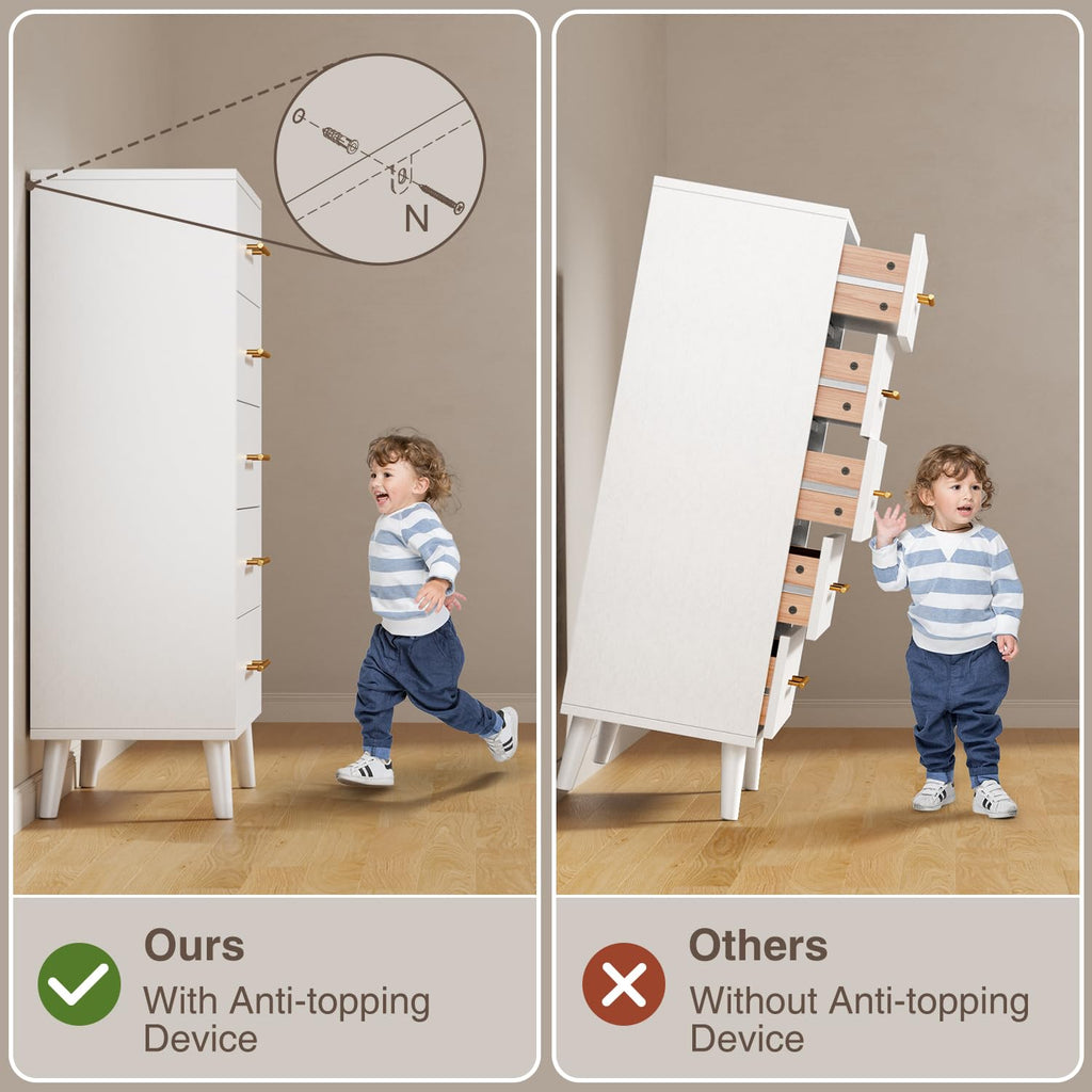 White 5 Drawer Dresser R912