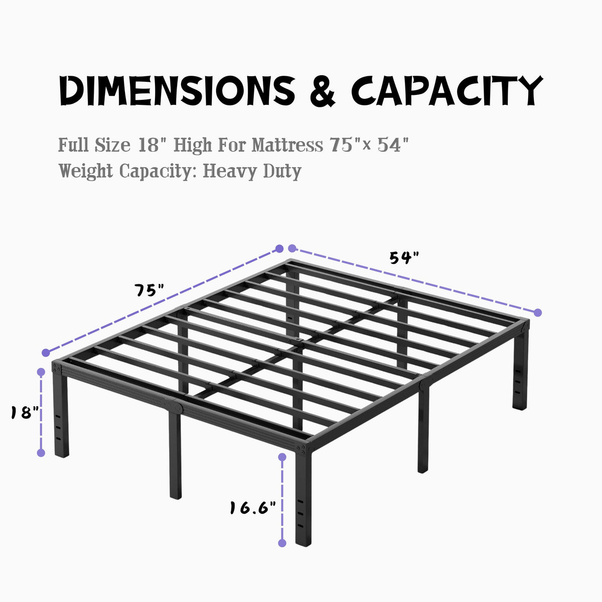 18 Inch High Metal Full Size Platform Bed Frame, Black R637