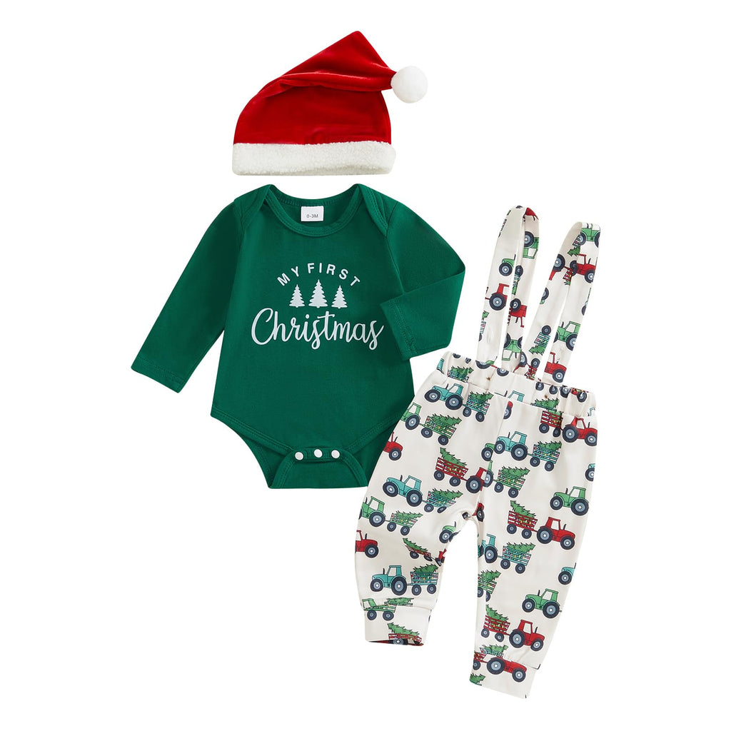 St Patricks Day Baby Boy Outfit Romper Onesie Suspender Pants Set With Beanie Hat Q897709