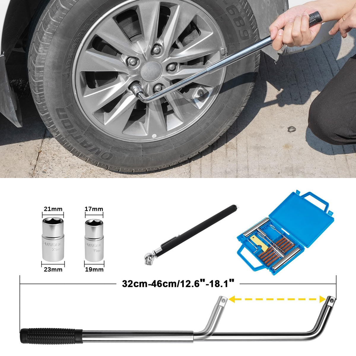 3 Ton Scissor Jack and Jack Stands Kit with Lug Wrench C36657