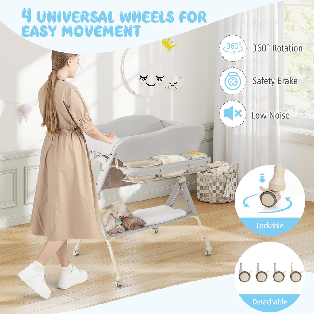 Portable Foldable Baby Changing Table with Wheels X177