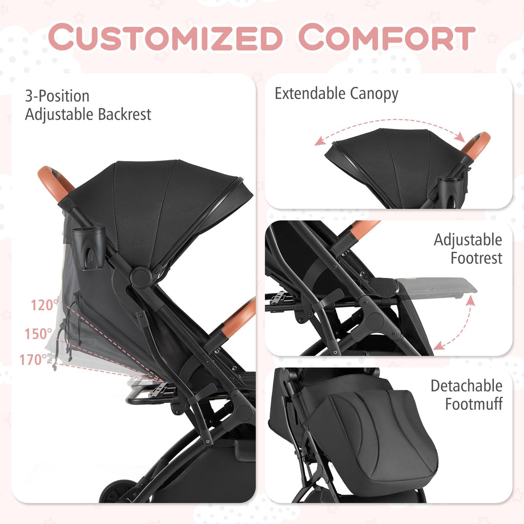 Lightweight Compact Stroller with One-Hand Fold and Canopy T4999