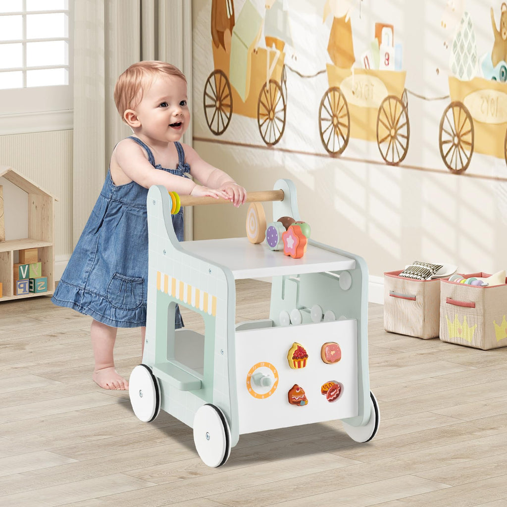 Wooden Baby Walker with Storage and Wheels R759786