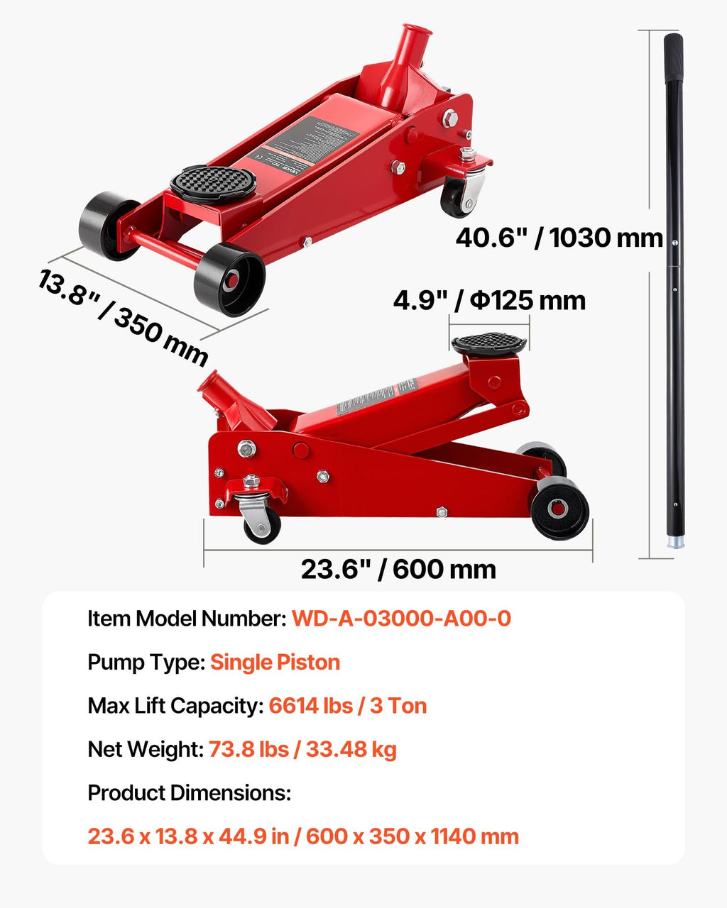 3 Ton Low Profile Steel Hydraulic Floor Jack J883349