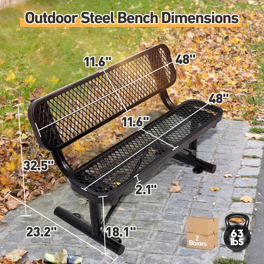 Metal Park Bench with Backrest C3297