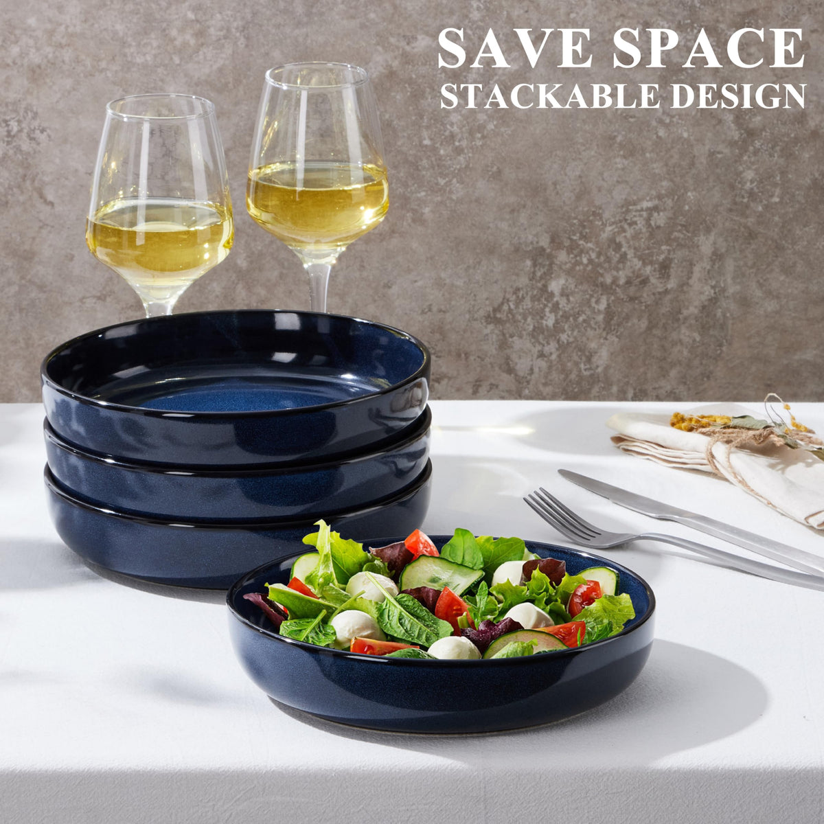 Blue Stoneware Pasta Bowls Set of 4 S278