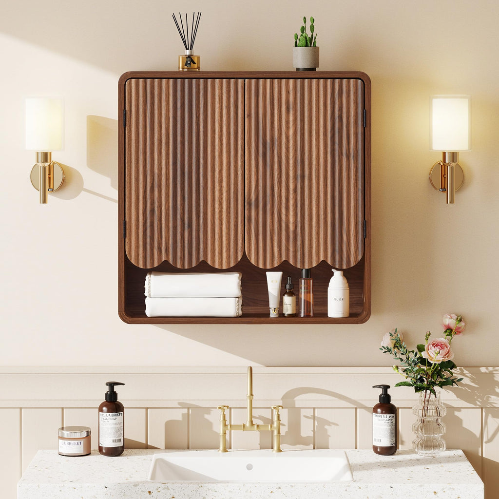 Walnut Fluted Bathroom Wall Cabinet K474